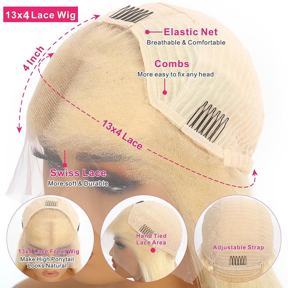 13x4 Lace Front Bob Wig, Color 613 Straight, Density