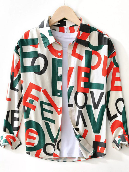 Men's Plus Size Letter Print Long Sleeve Shirt