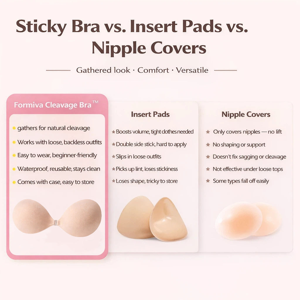 Push-up Sticky Bra, Sweat-proof Glue, Adhesive Push Up Cleavage Bra, Up To G Cup, Seamless Strapless Bra For Date Night, Backless & Red Dress, Waterproof & Reusable SpringStatements