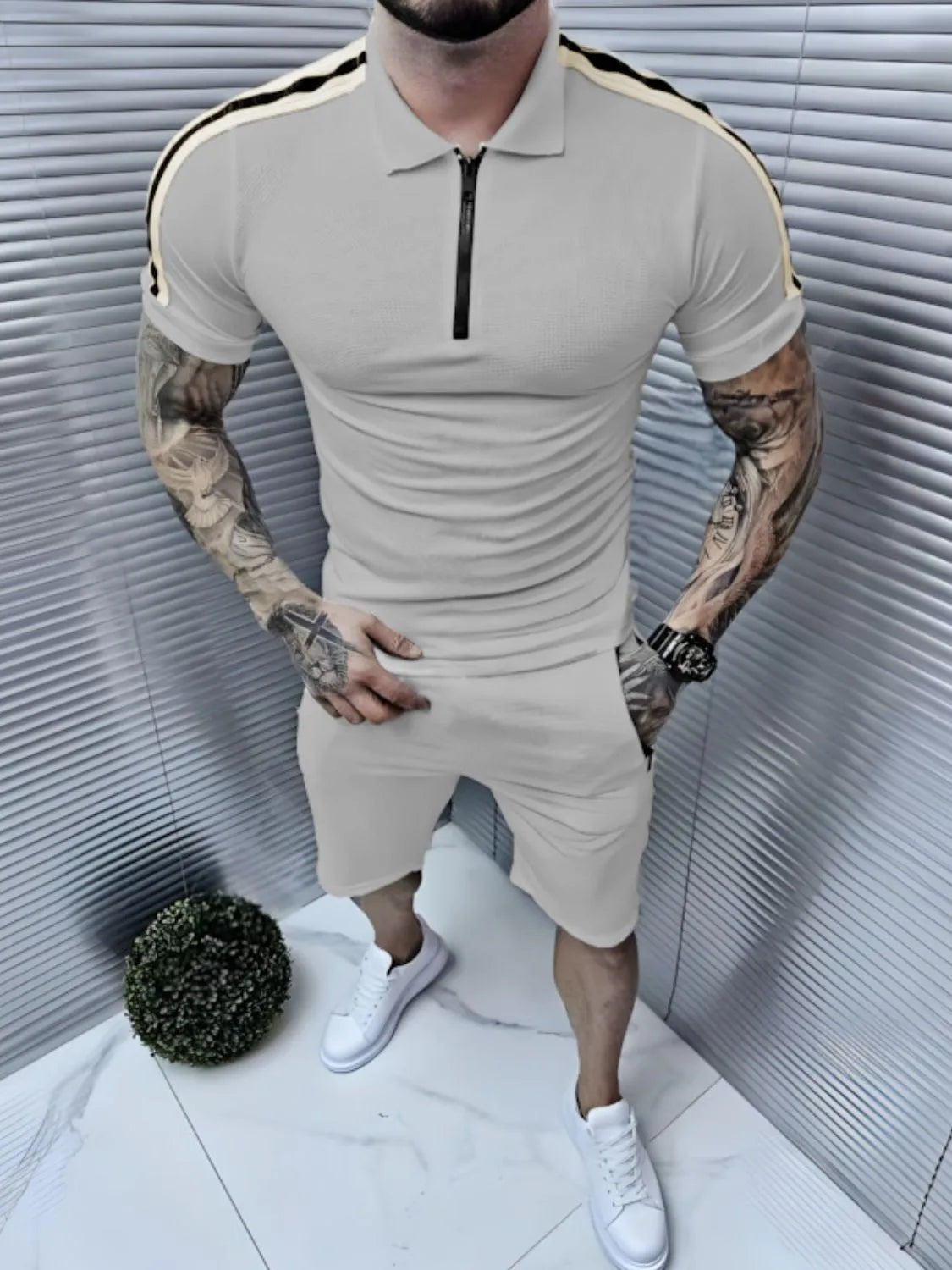 Men's Collared Neck Short Sleeve Top and Shorts Set