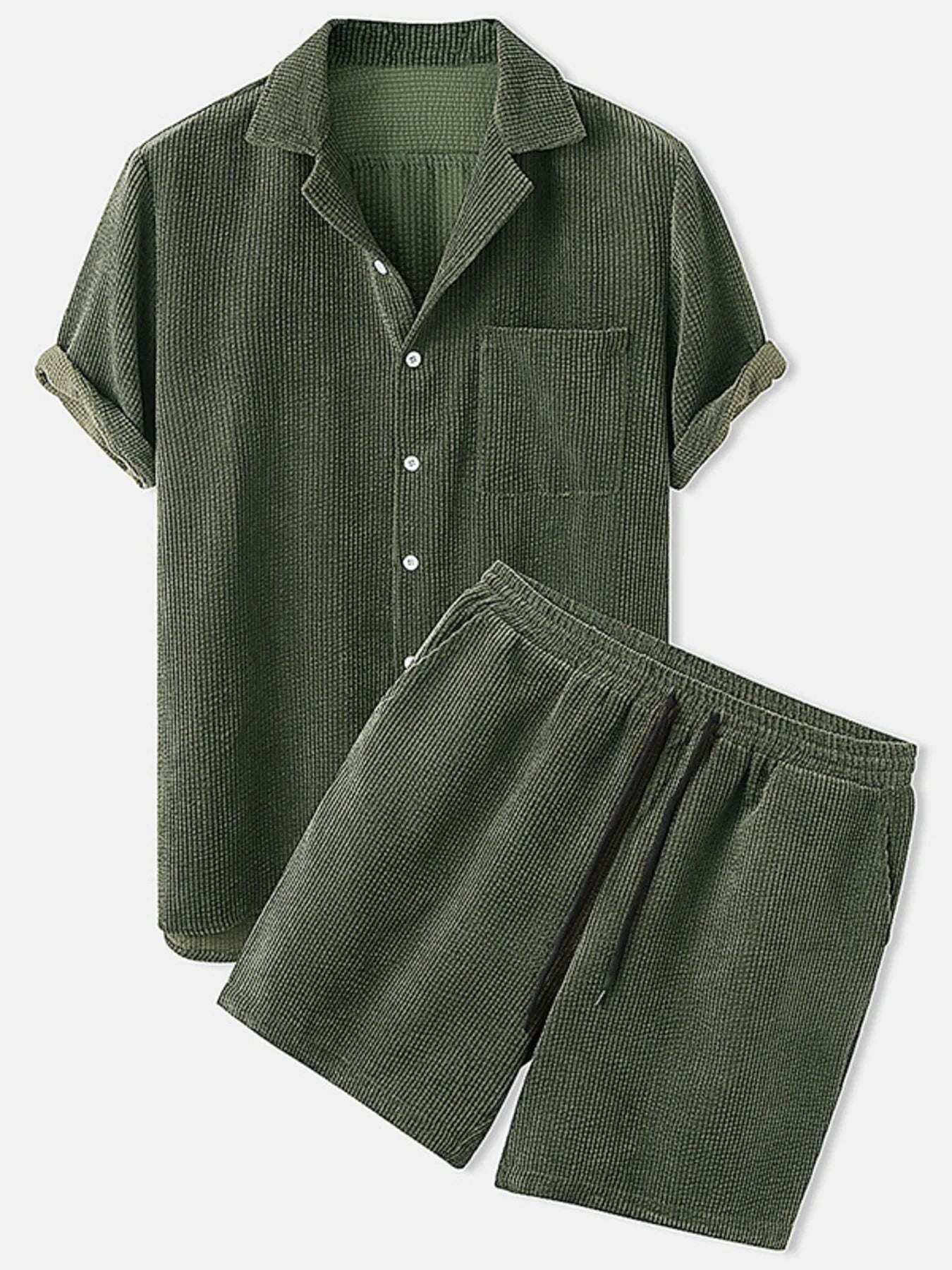 Men's Full Size Classic Textured Top and Shorts Set Plus Size