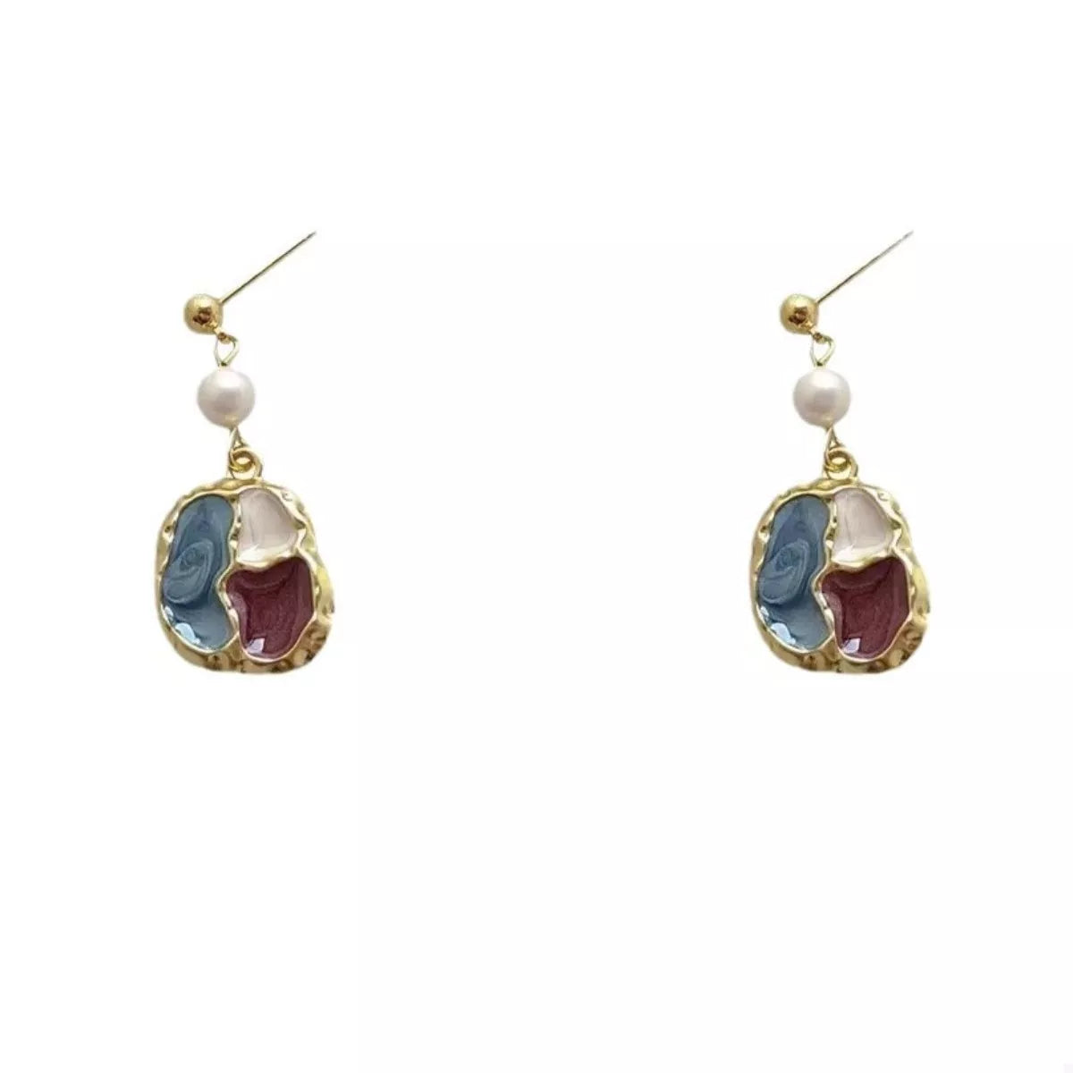Color Block Pearl Drop Earrings