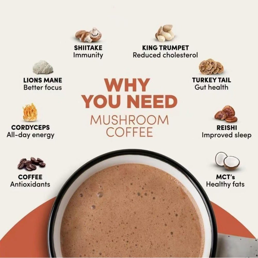 Organic Mushroom Instant Coffee, 6 Adaptogenic Mushrooms Medium Roast, 30 Servings