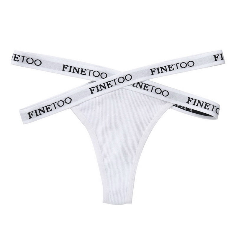 Women's Thong Sexy Cross Letter Belt Panties High Slit Threaded Cotton Briefs