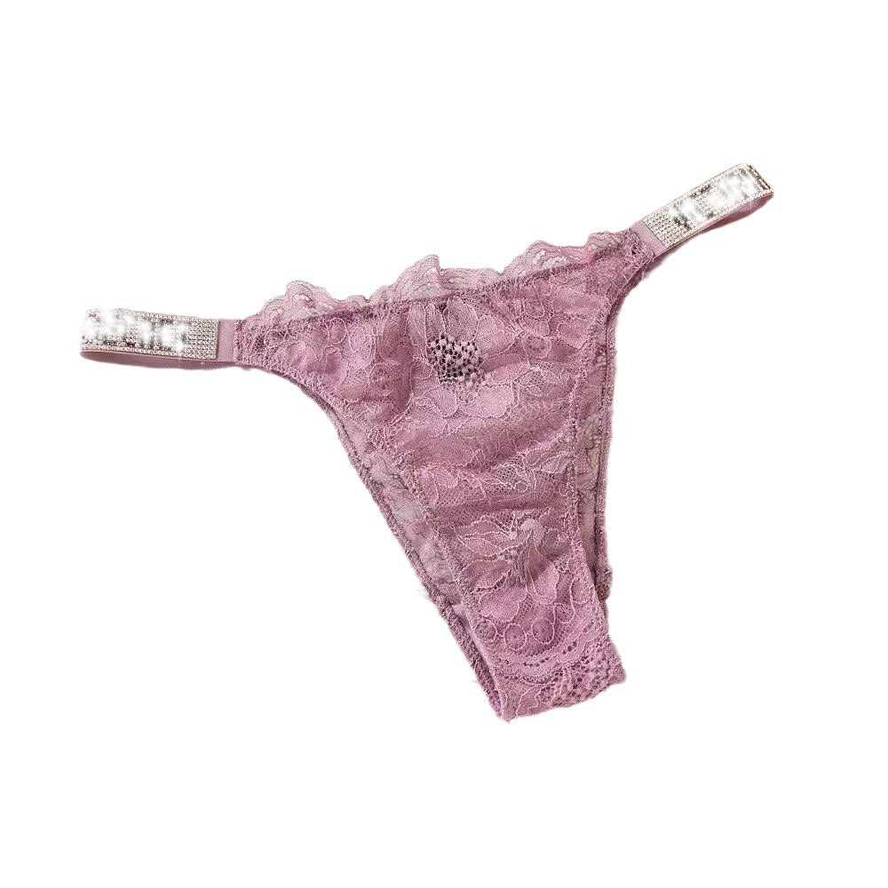 Rhinestone Lace Underwear Women's T-back