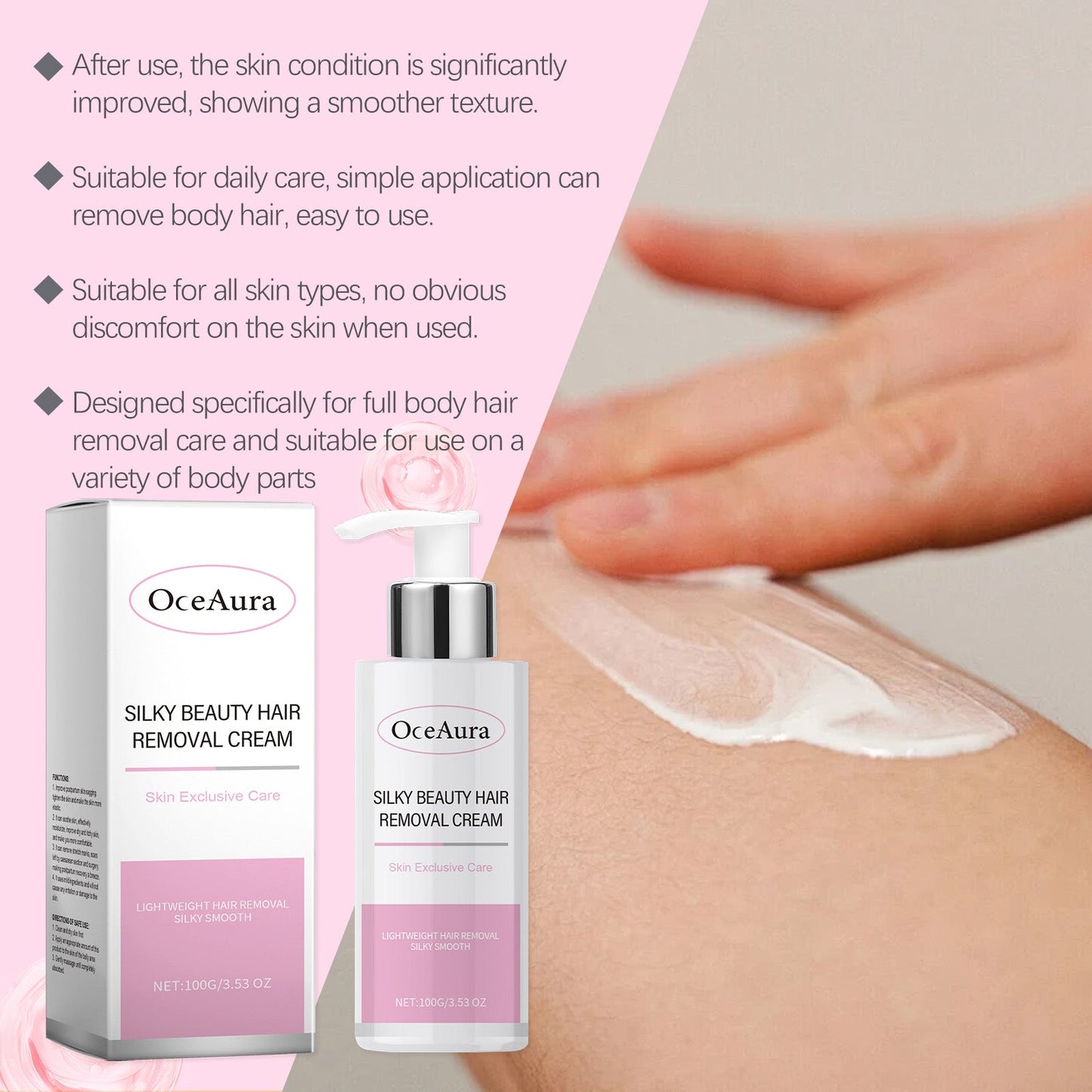 OceAura Silky Hair Removal Cream For Women Armpit Hair, Leg Hair, Whole Body Hair Care For Soft, Smooth And Delicate Skin