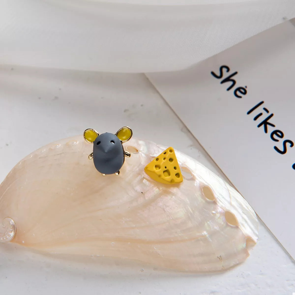 Asymmetrical Mouse & Cheese Stud Earrings