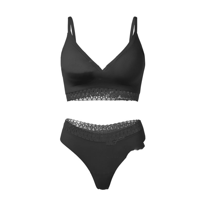 Sexy Lace Ribbon Stitching Seamless Lightweight Push-up Underwear Set