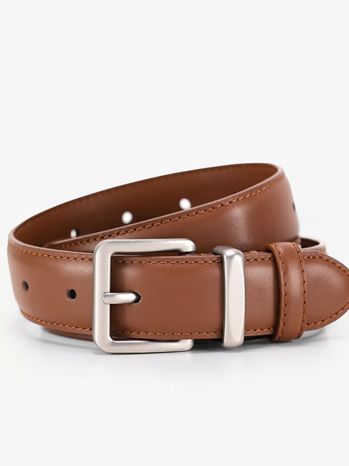 Classic Leather Belt with Silver Buckle