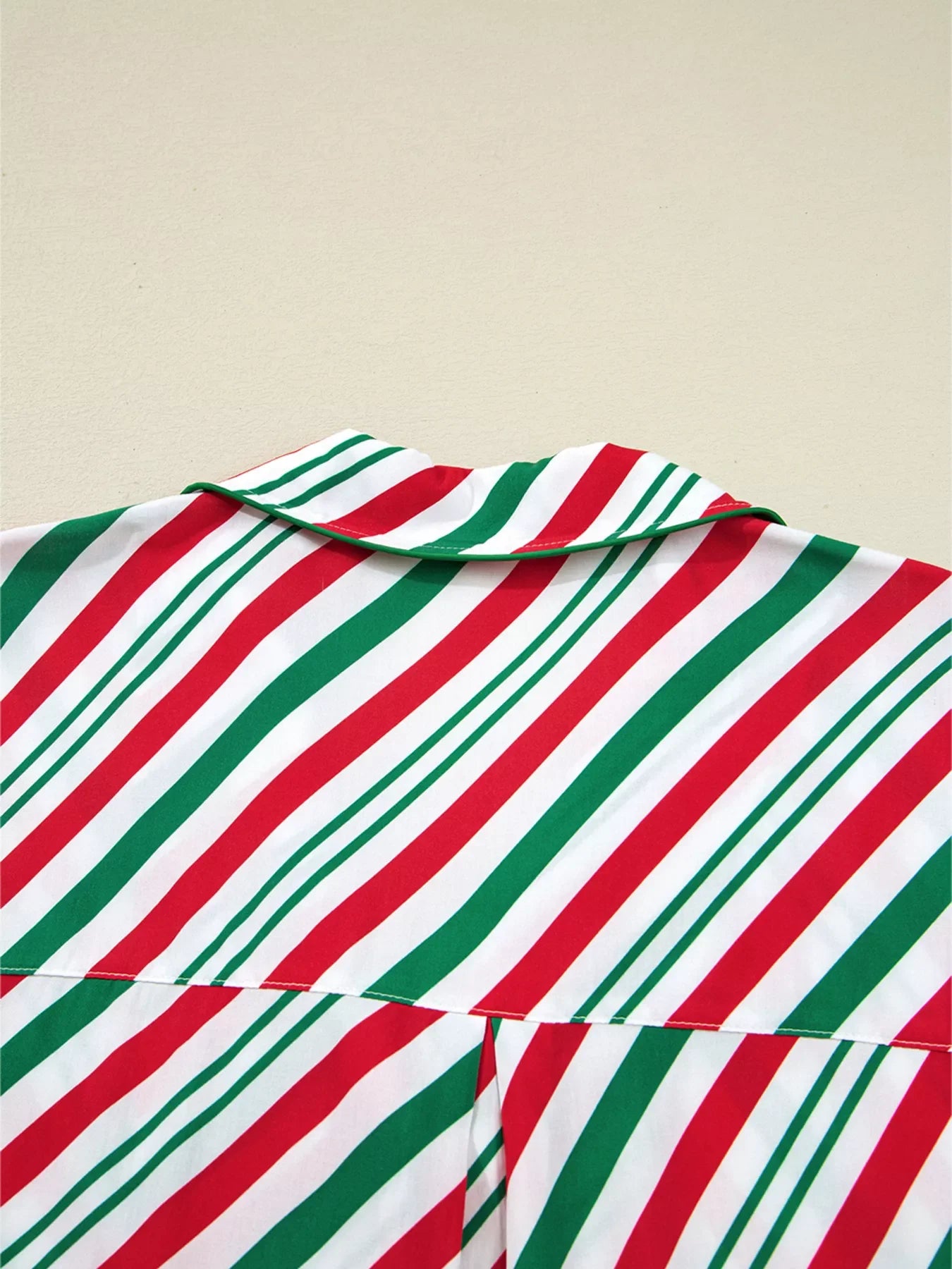 Stripe Contrast Velvet Ribbon Knot Christmas 2pcs Pajama Set