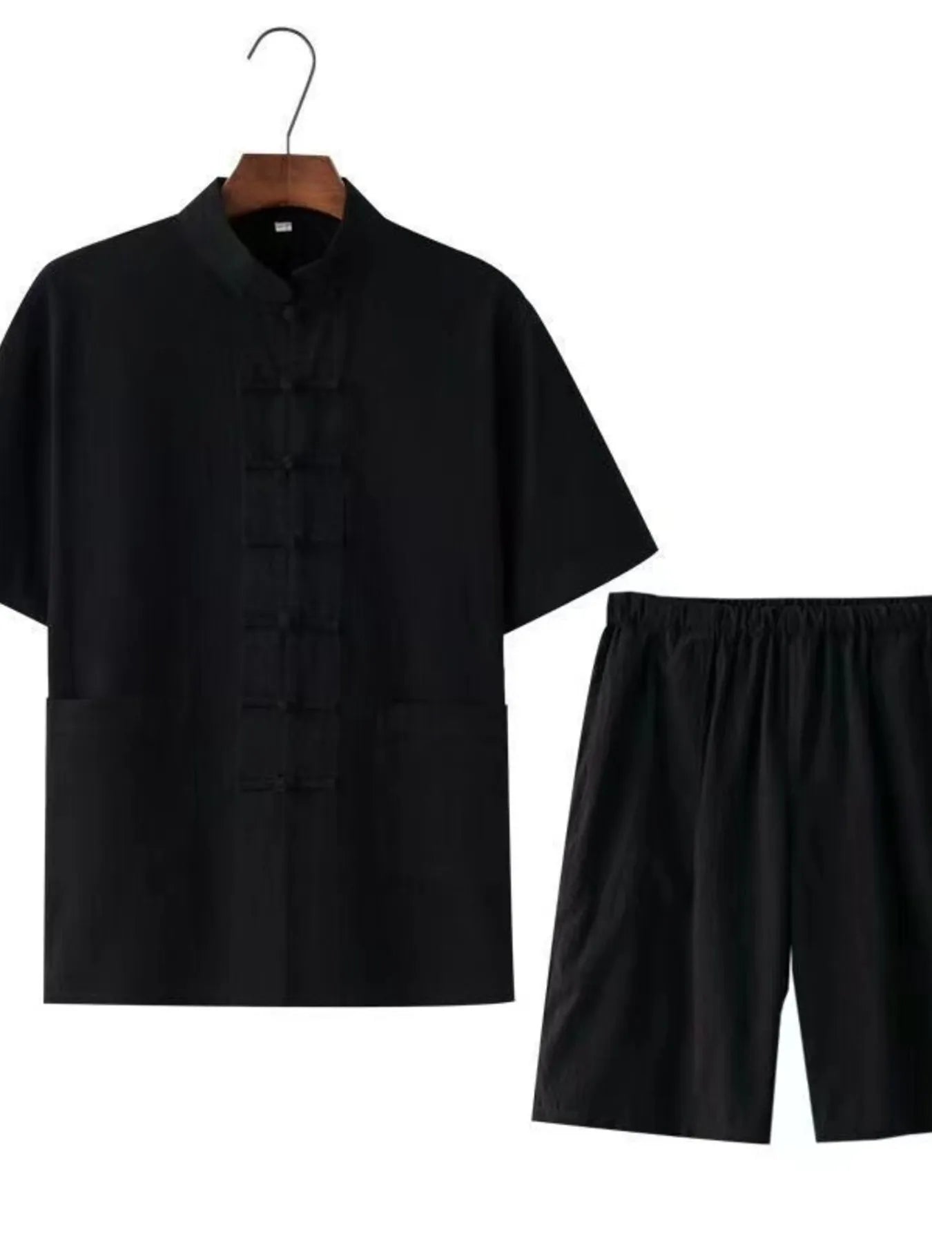 Men's Plus Size Chinese Style Top and Shorts Set