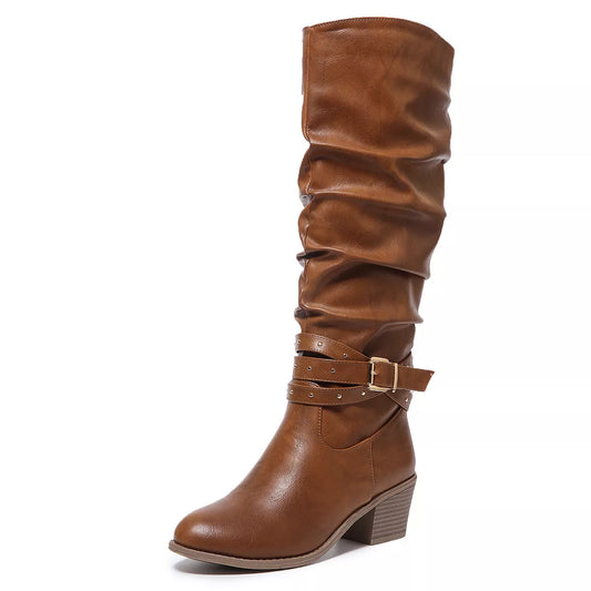 Round Toe Block Heels Boots