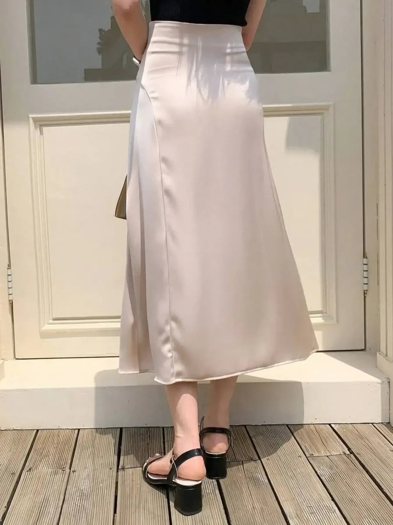Asymmetric Wrap Midi Skirt with Fluted Hem