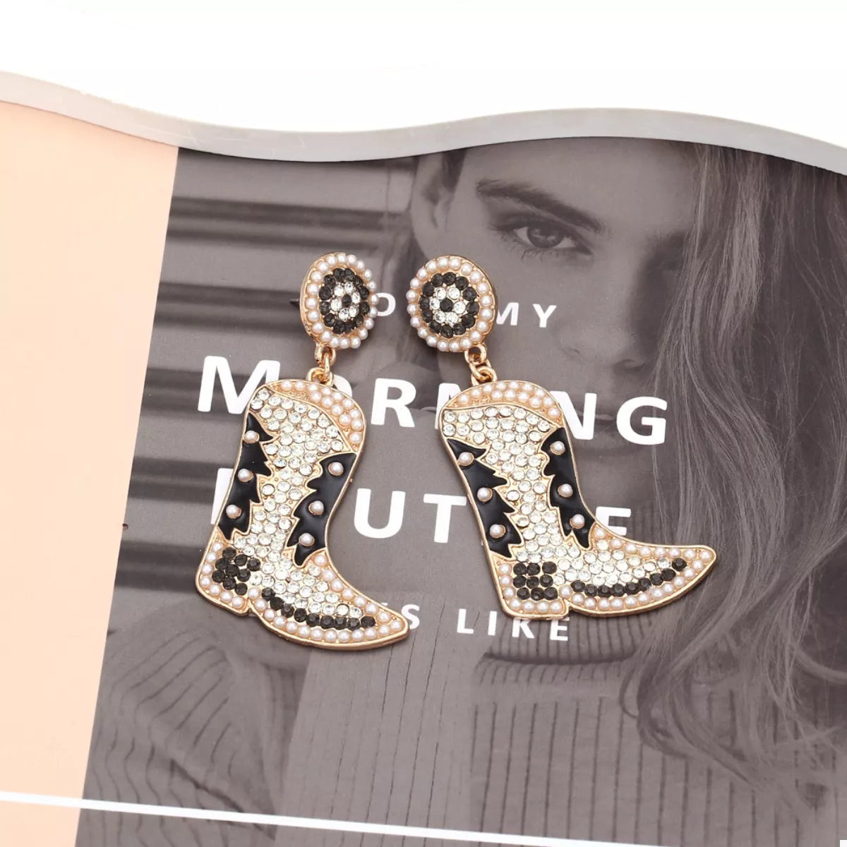 Rhinestone Cowboy Boot Dangle Earrings