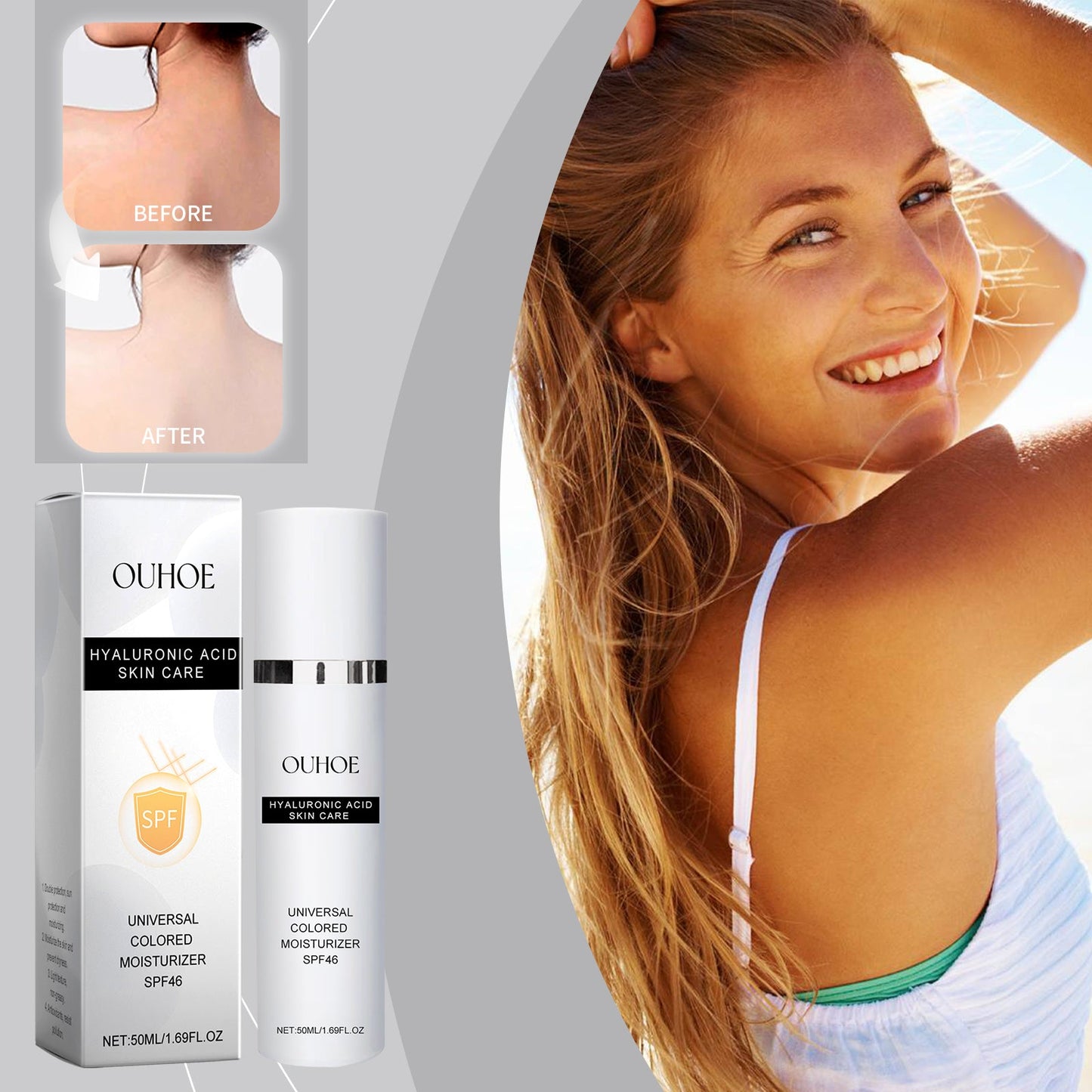 OUHOE Hyaluronic Acid Skin Care, Outdoor Uv Protection Multi-Functional Isolation Skin Gentle Moisturizing Protective Cream
