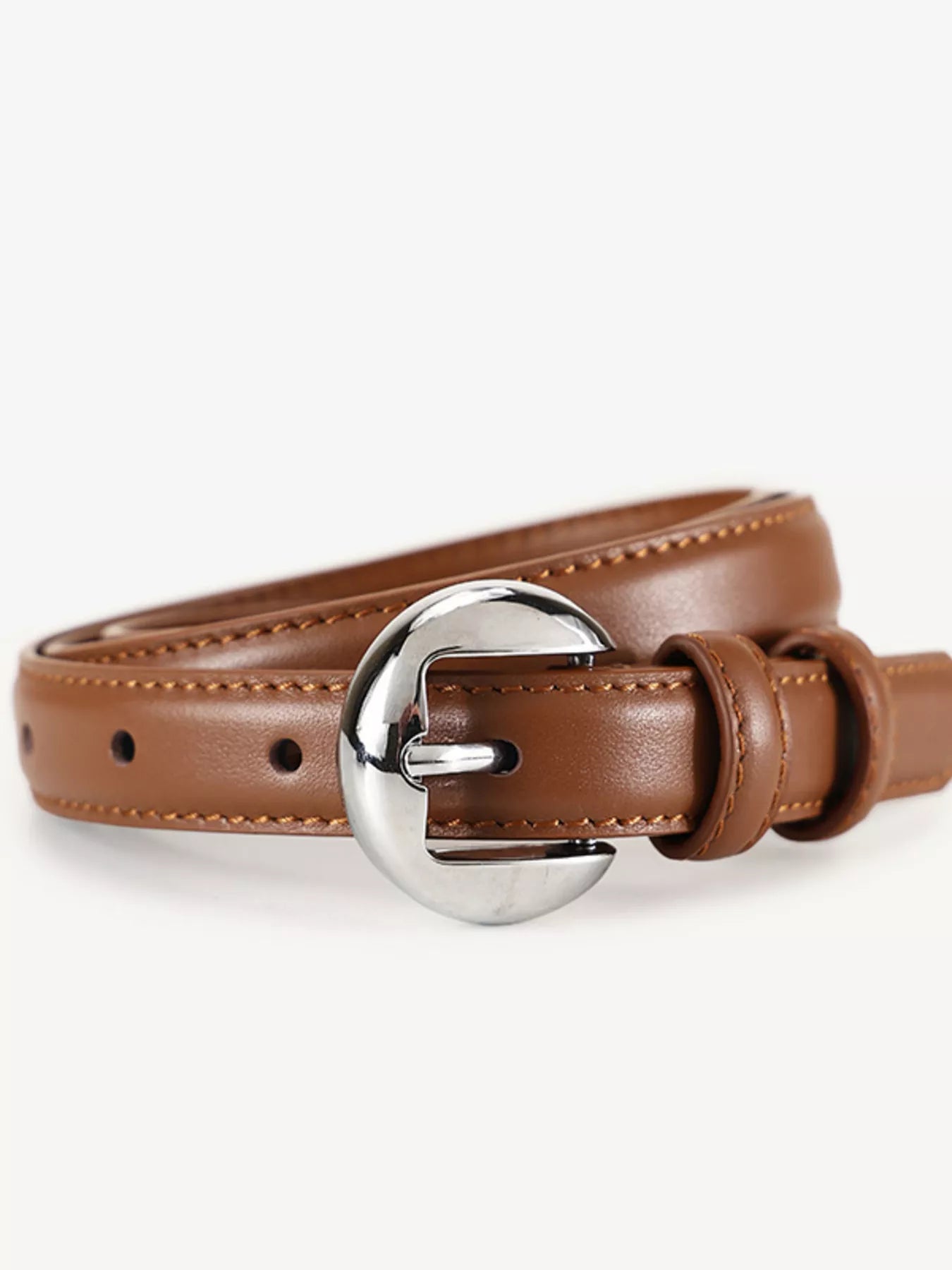 Round Buckle Leather Belt