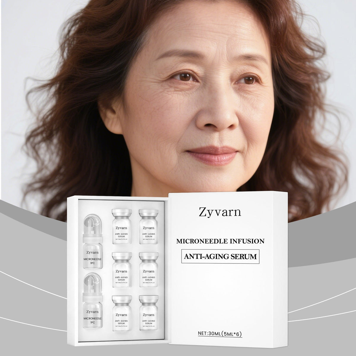 Zyvarn Micro-Needle Infusion Anti-Aging Serum Set, 6 Bottles Ampoule Facial  With Derma Roller For Daily Skin Care