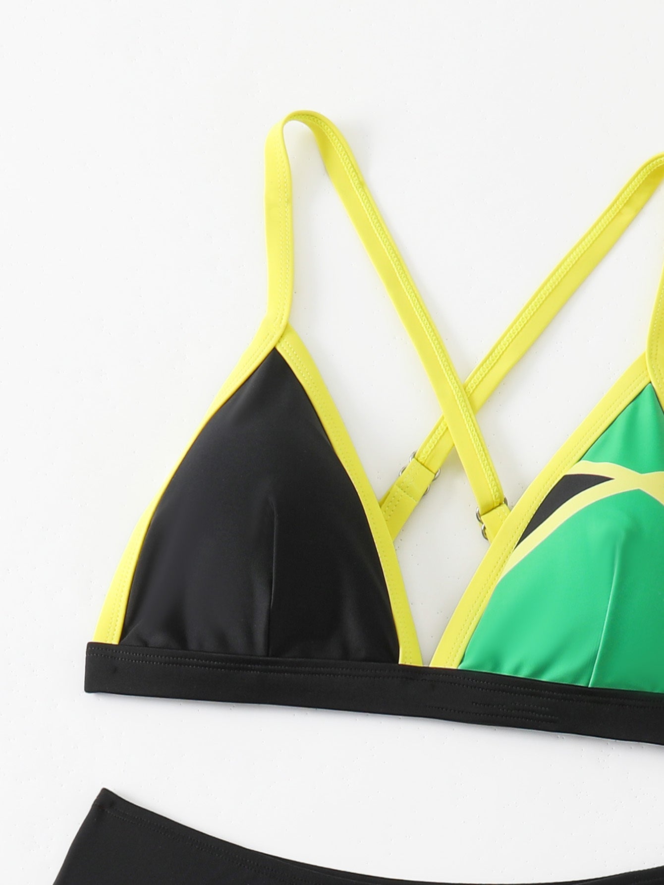 Women's Color Block Triangle Bikini Set, Crisscross Back Top & High Waist Bottom, 2 Piece Sporty Swimsuit