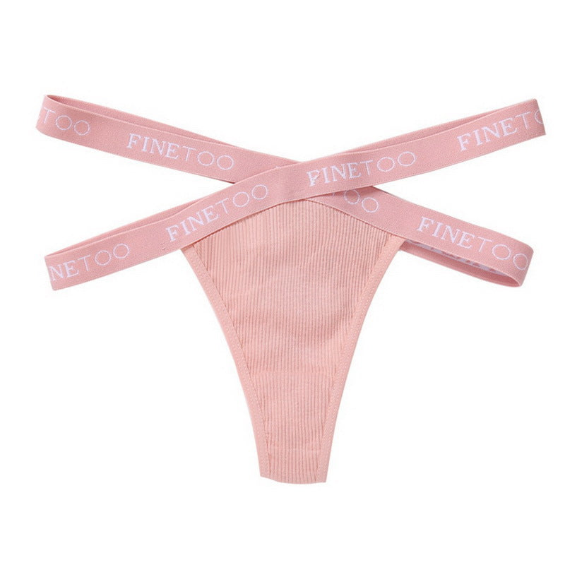Women's Thong Sexy Cross Letter Belt Panties High Slit Threaded Cotton Briefs