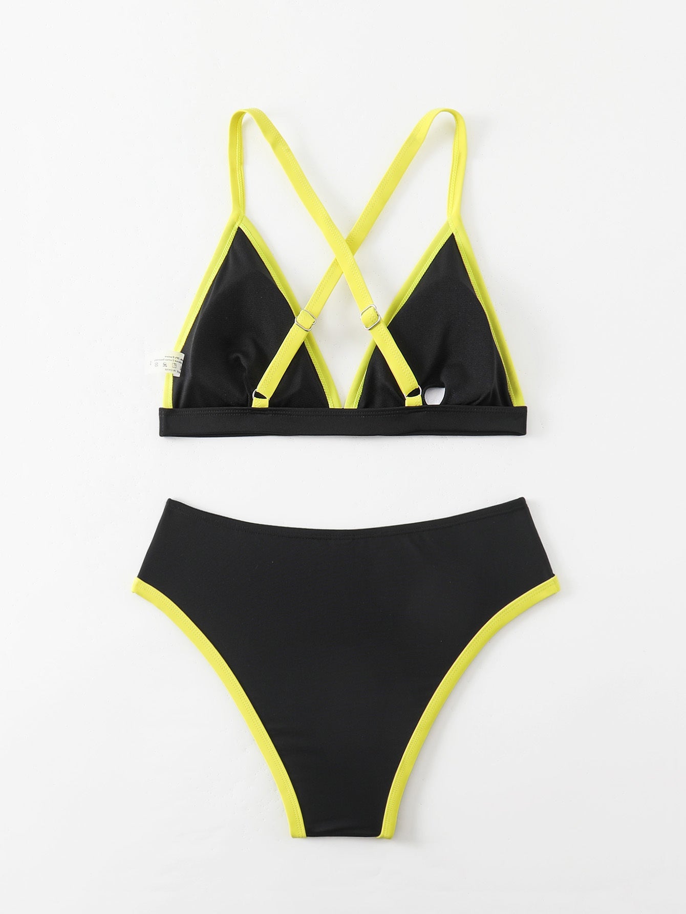Women's Color Block Triangle Bikini Set, Crisscross Back Top & High Waist Bottom, 2 Piece Sporty Swimsuit