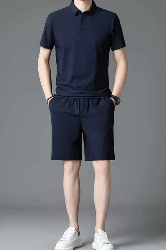 Men's Plus Size Short Sleeve Polo and Shorts Set
