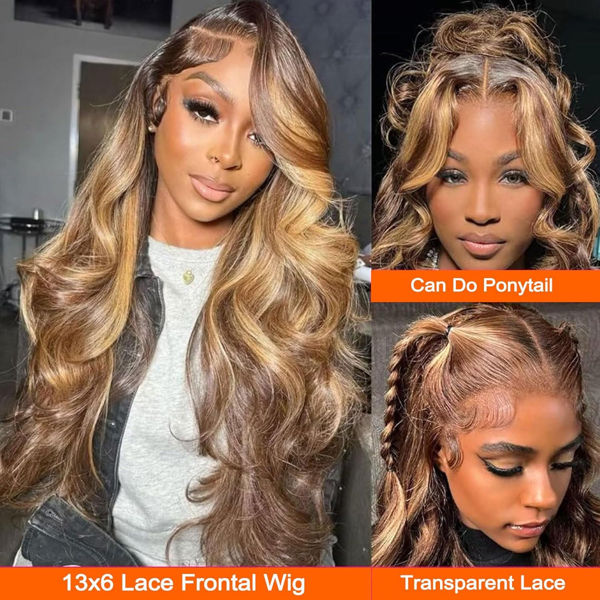 13x6 Lace Front Human Hair Wig P4 27 Body Wave, Density