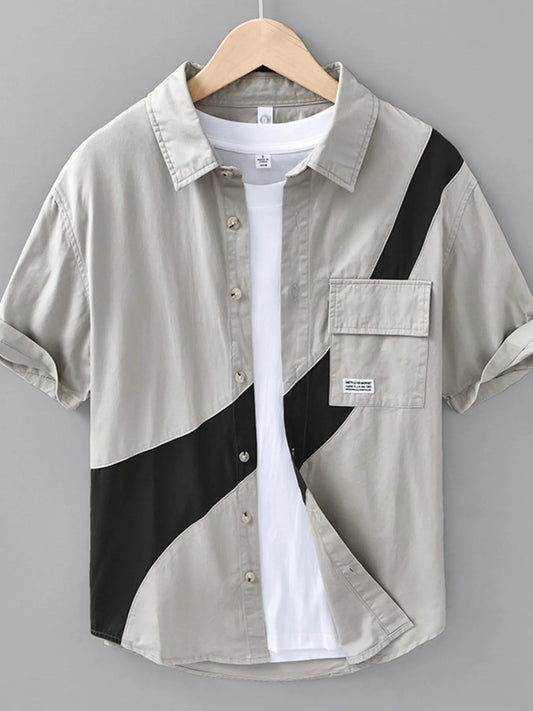 Men's Plus Size Casual Color Block Short Sleeve Shirt