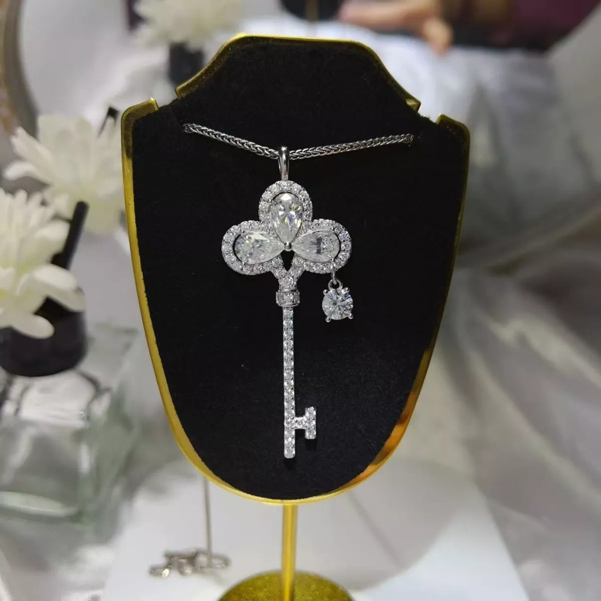 3.5 Carat Moissanite 925 Sterling Silver Key Necklace