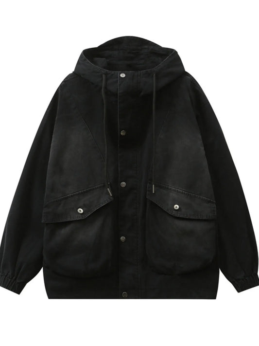 Men's Plus Size Drawstring Long Sleeve Jacket