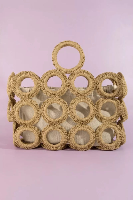Fame Straw Round Pattern Mesh Hand Bag