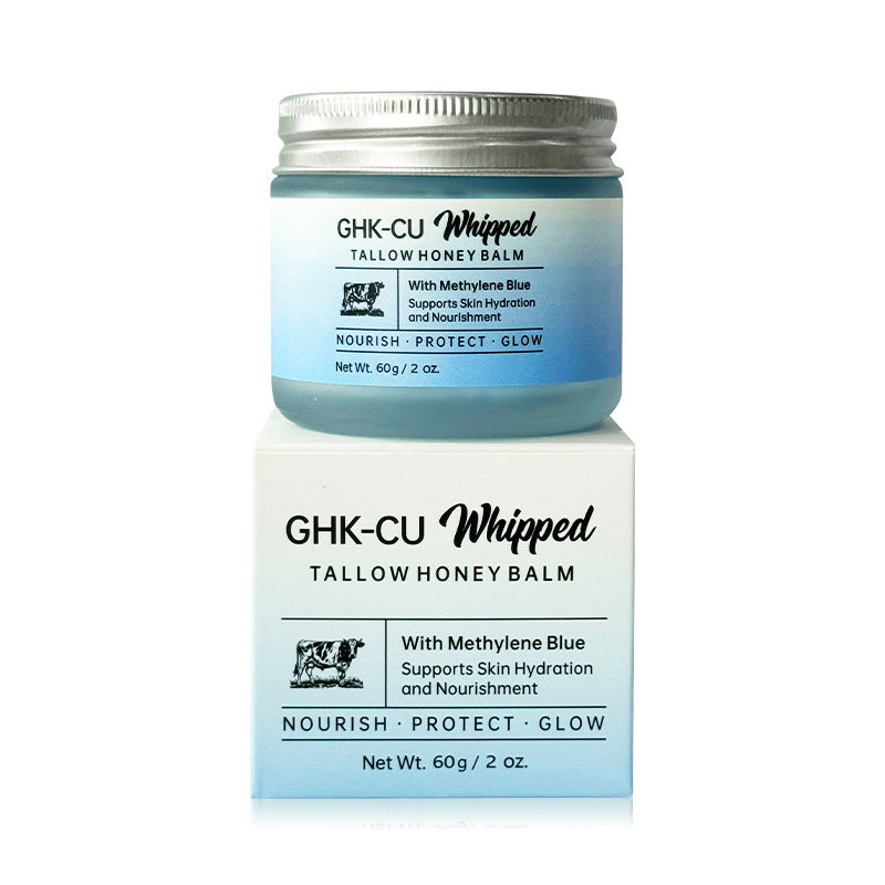 GHK-Cu Copper Peptide Whipped Grass Fed Tallow Honey Balm, Methylene Blue Infused Anti Aging Hydrating Repair Facial Cream, Natural Grass-Fed Beef Tallow Face Moisturizer For Dry Skin