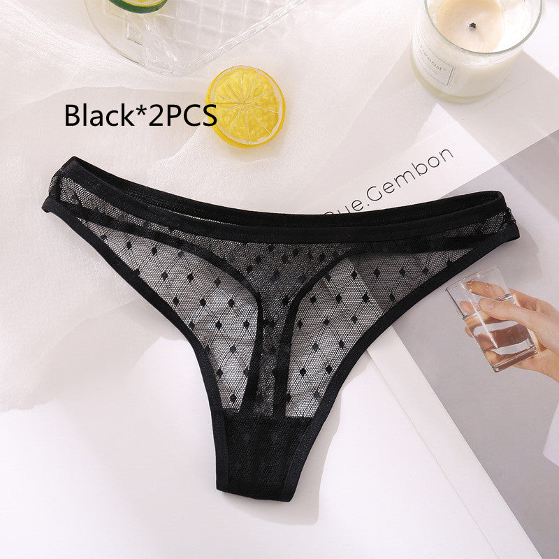 Ladies Hollow Sexy Solid Color Low Waist High Slit Briefs
