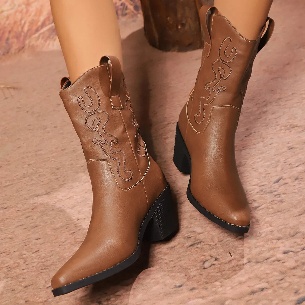 Point Toe Block Heels Boots