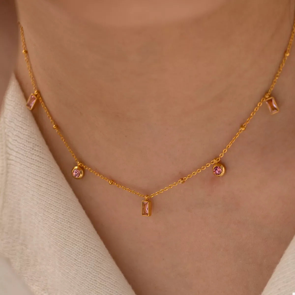 18K Gold-Plated Rhinestone Geometric Adjustable Necklace