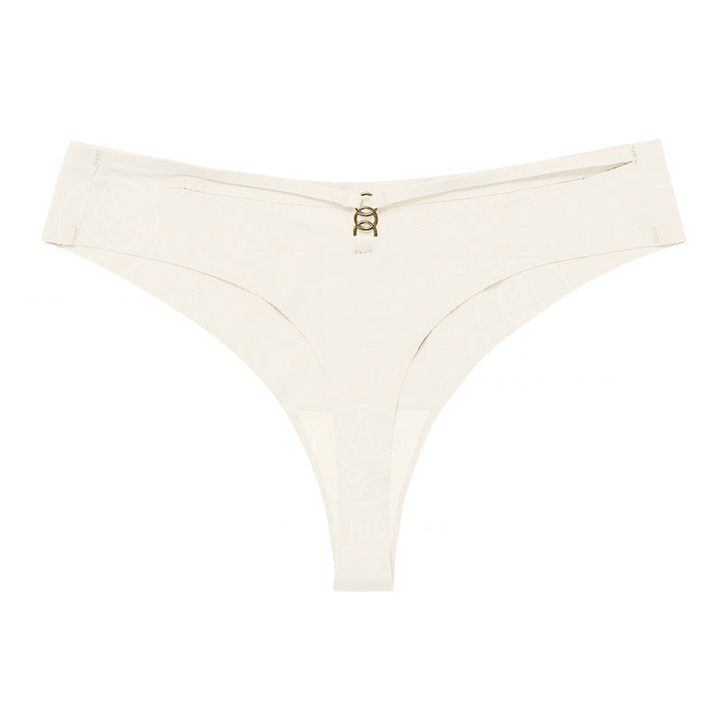 Scacto Seamless One-Piece Thongs - Sexy Solid Color Nylon Knit Fabric V-Strings With Ring Detail - Hand Wash Only, No Dry Clean