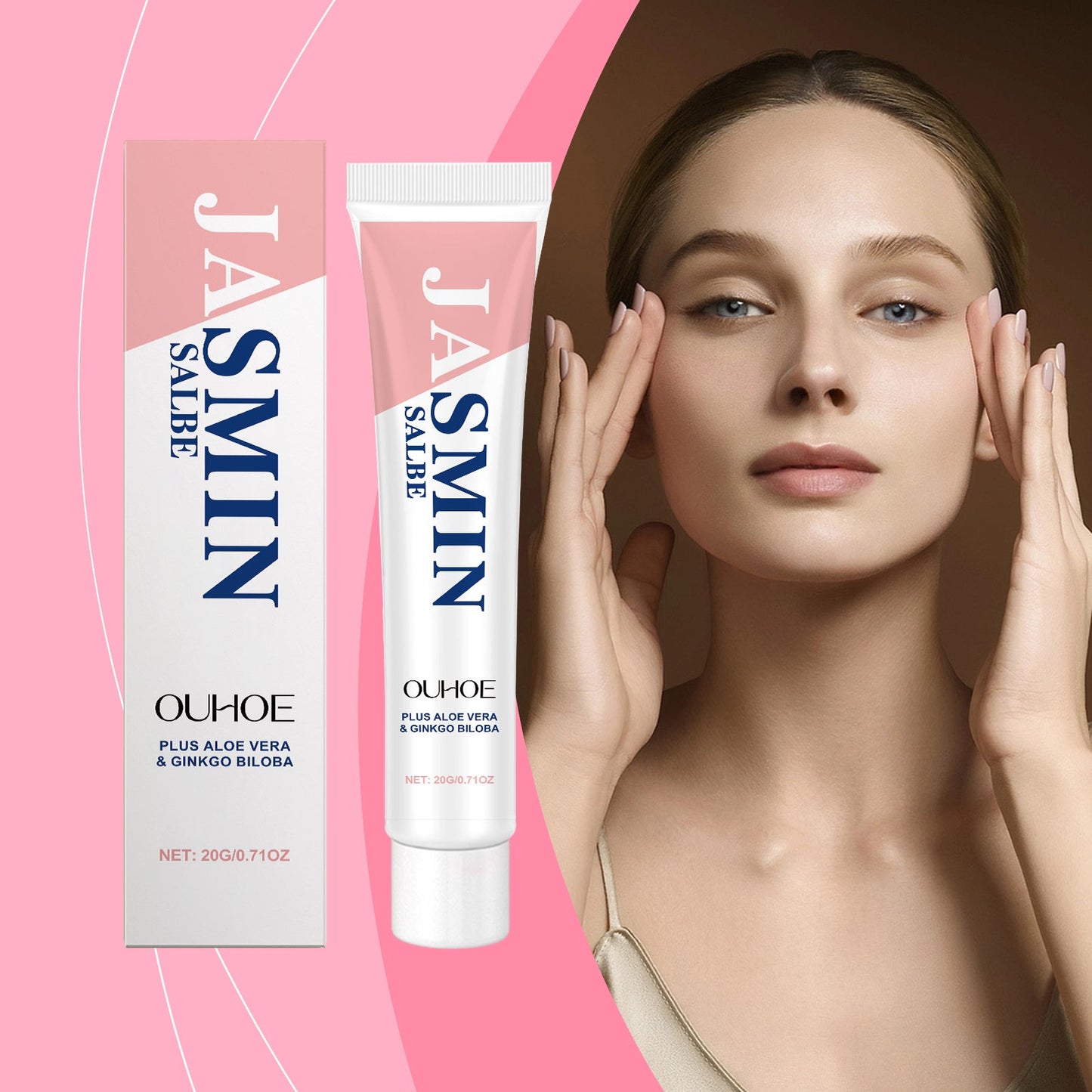 OUHOE Jasmine Eye Cream, Moisturizes And Sooth The Eye Skin Hydrating And Moisturizing Daily Massage With Eye Cream