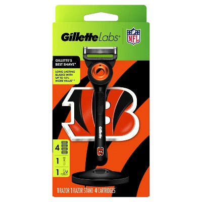 Gillette Labs Mens Special NFL Bengals Edition Shaving Razor with 4 Refills and Magnetic Stand - New