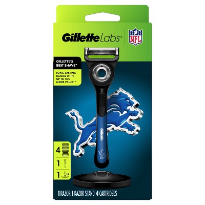 Gillette Labs Men's Special NFL Lions Edition Shaving Razor with 4 Refills and Magnetic Stand - New