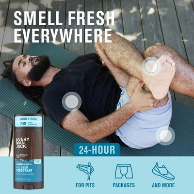 Every Man Jack All Over Solid Deodorant Coconut + Vanilla 2.6oz - New