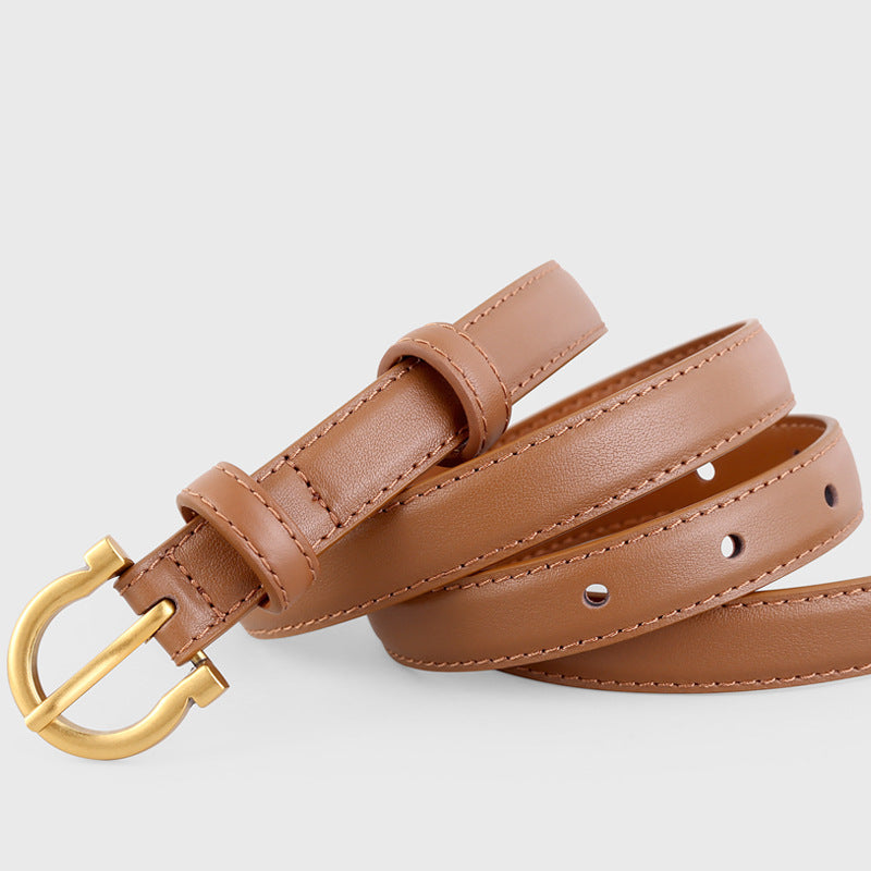 Leather Belt with Golden Buckle