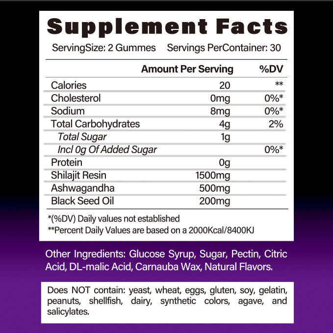 Himalayan Shilajit 8-in-1 Energy & Vitality Gummies supplement  | 60 Gummies