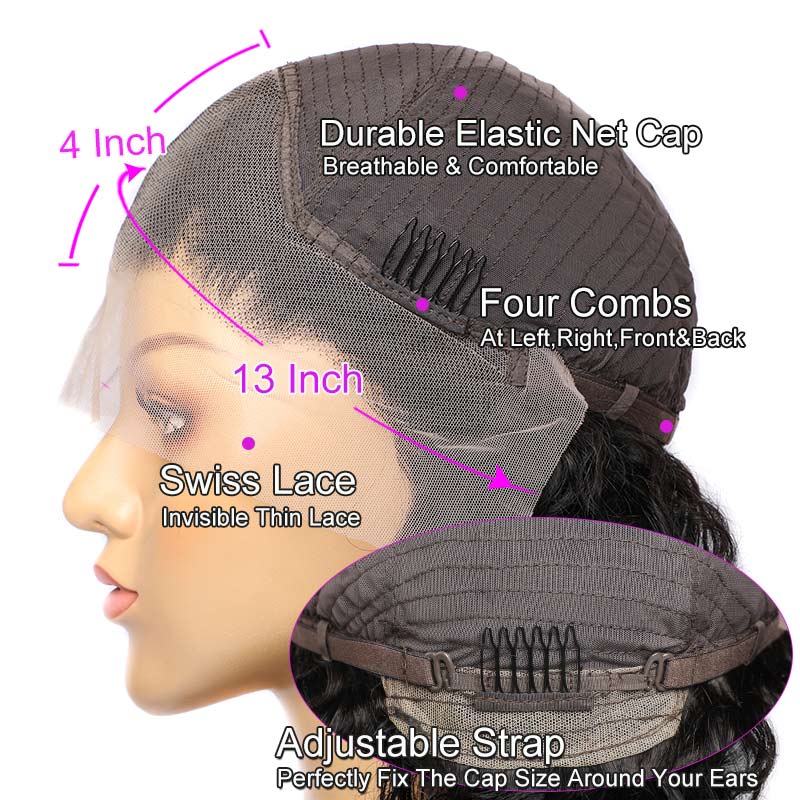 13x4 Lace Front Human Hair Wig Natural Color Deep Wave Density