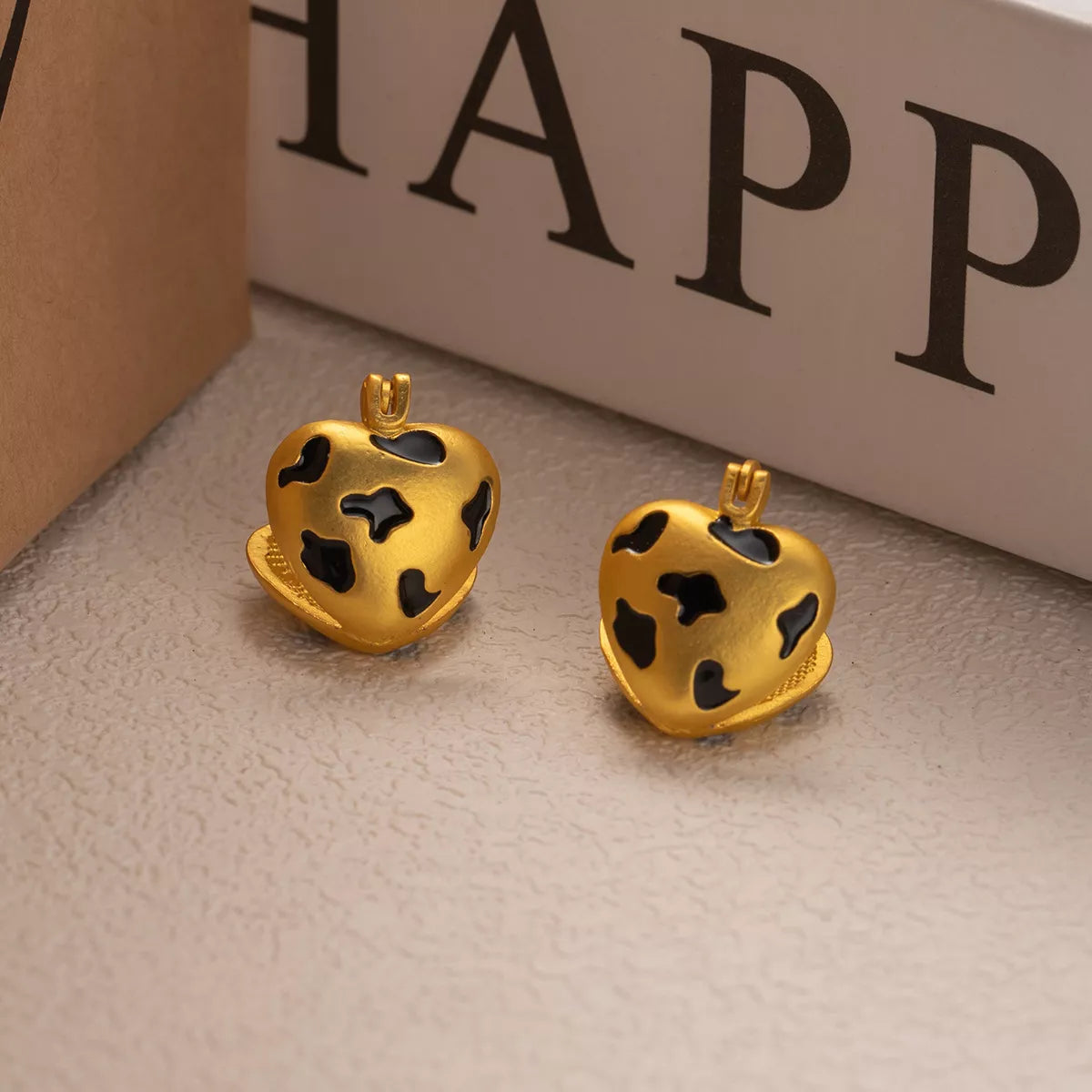 18K Gold-Plated Heart Leopard Print Statement Earrings