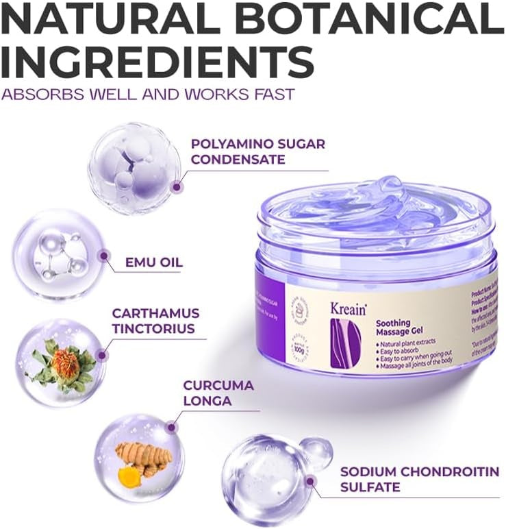 Kreain Nature Soothing Massage Relief Gel, Joint Purple Gel Cooling Soothes Cream For Knees, Hand Arthritis, Lumbar, Neck And Shoulders