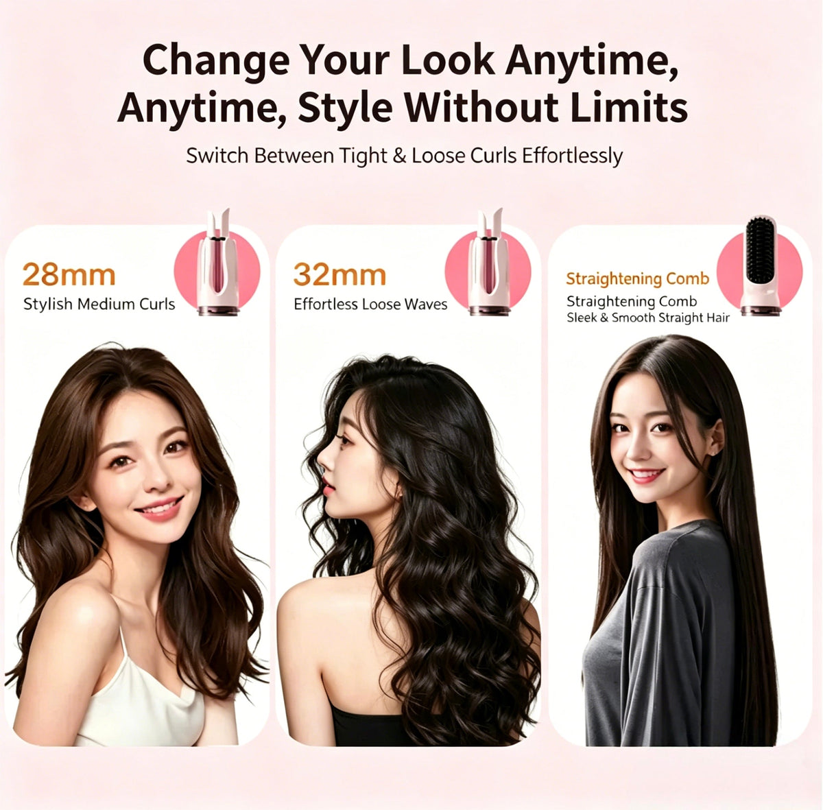 3-in-1 Hair Curler, Curling & Straightening 2-in-1, Long-Lasting Styling Tool