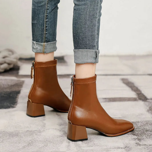 Round Toe Block Heels Boots