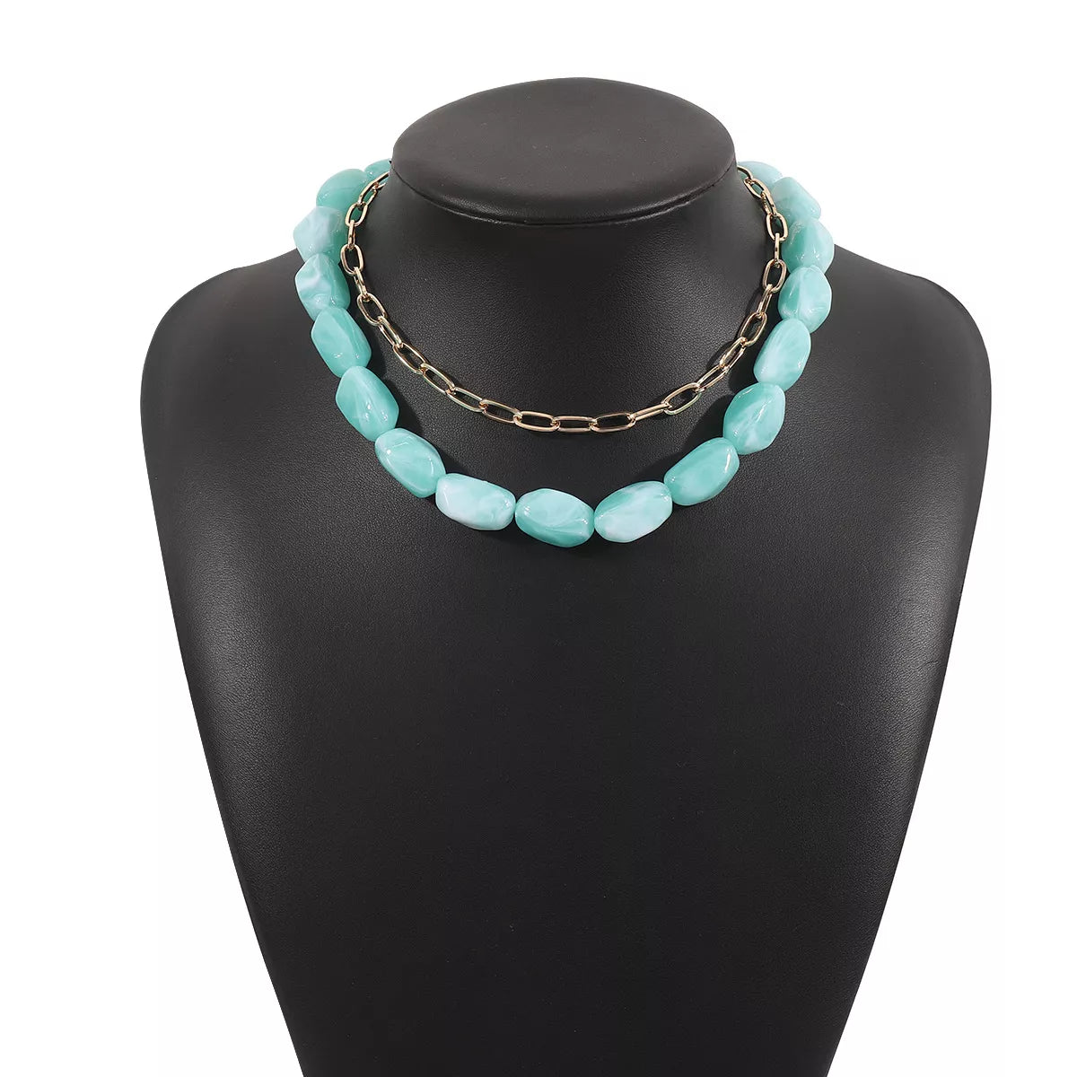 2 Piece Colorful Beaded Chain Necklace