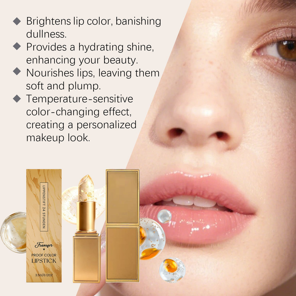 Gold Foil Color-Changing Moisturizing Lip Balm, Lip Moisturizer With A Lightweight Texture, Natural Color, Soft And Hydrating, With A Glossy Finish
