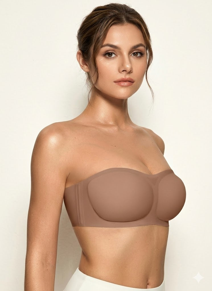 Womens Strapless Bras Push Up Bandeau Bra Non Slip Wireless Supportive Padded Bras Seamless Comfortable Tube Bra