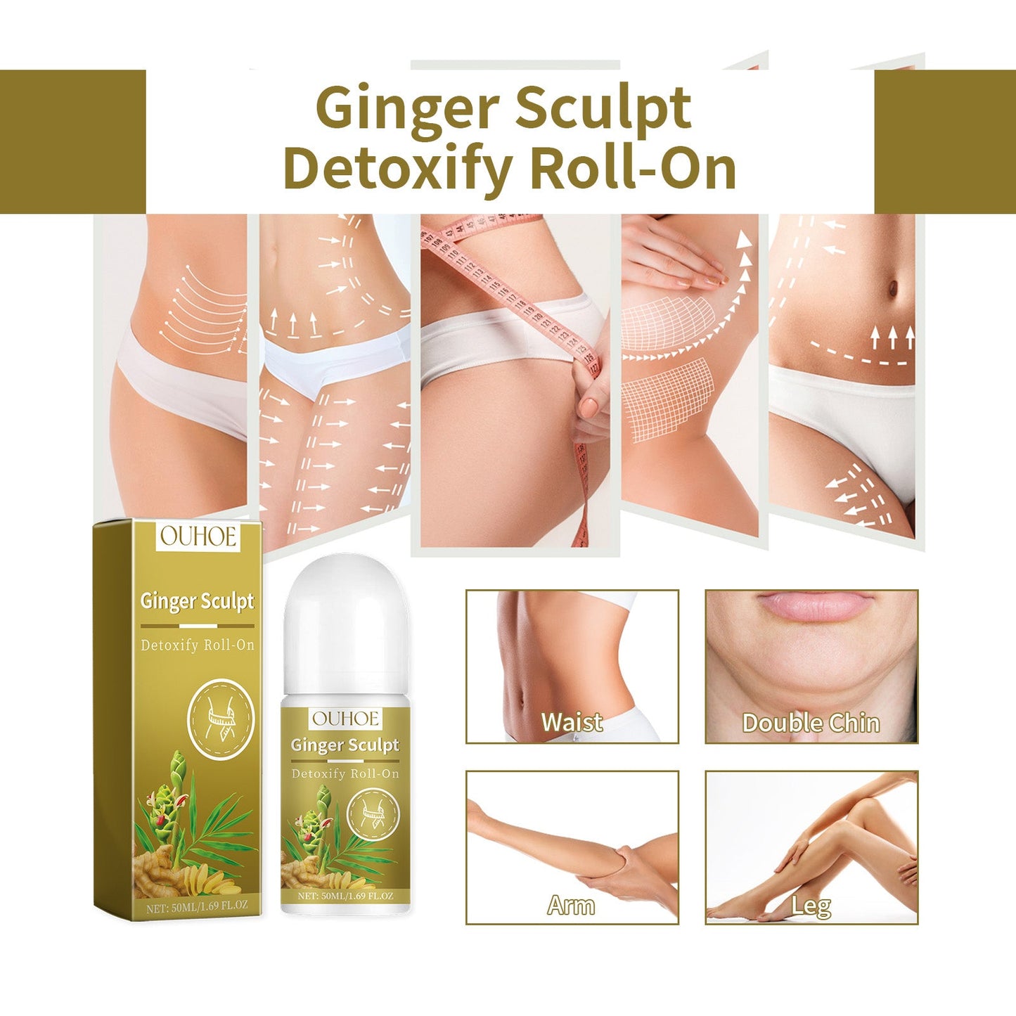 OUHOE Ginger Sculpt Detoxify Roll-On, Ball Body Massage Moisturizing Beauty Care Firming Body Contour Beauty Ball
